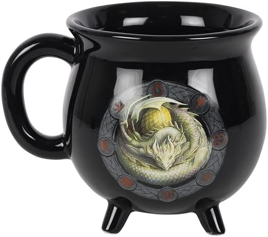 Mug Boxed Ceramic Black Ostara Dragon Cauldron Mug by Anne Stokes