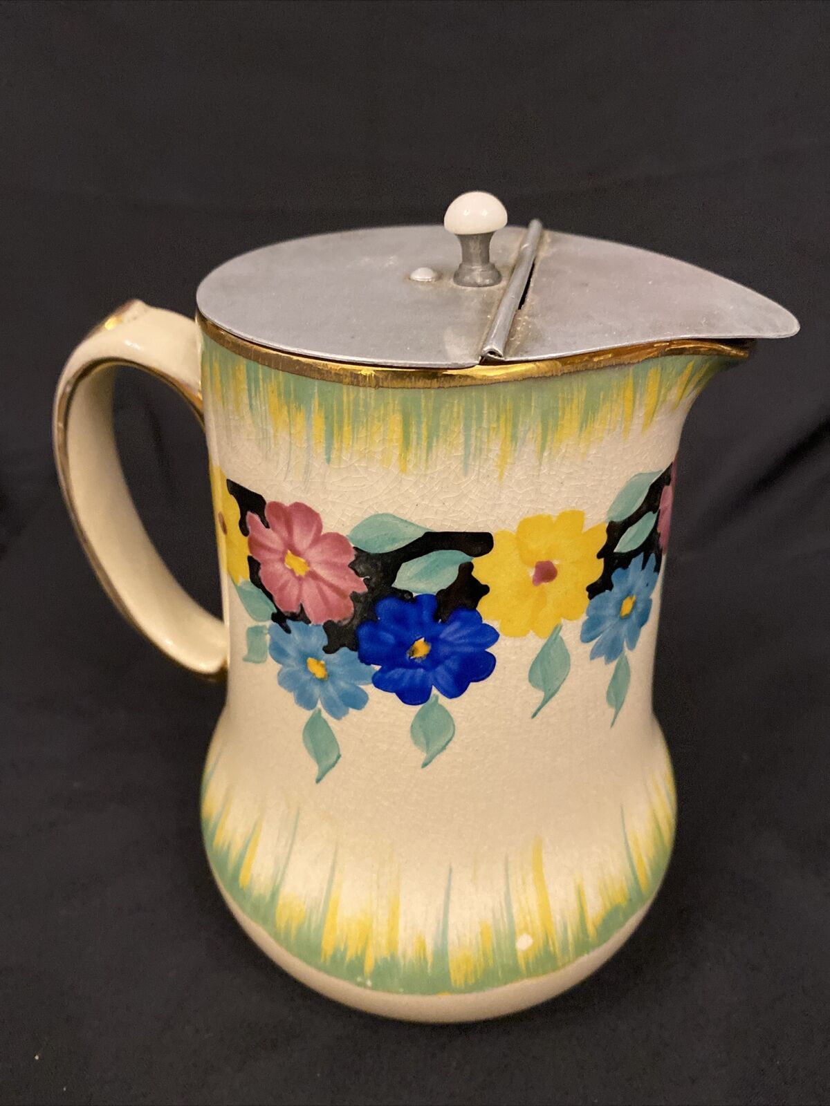 Vintage Hanley & Sons Pottery jug 1930's with weighted Aluminium lid - (8470)