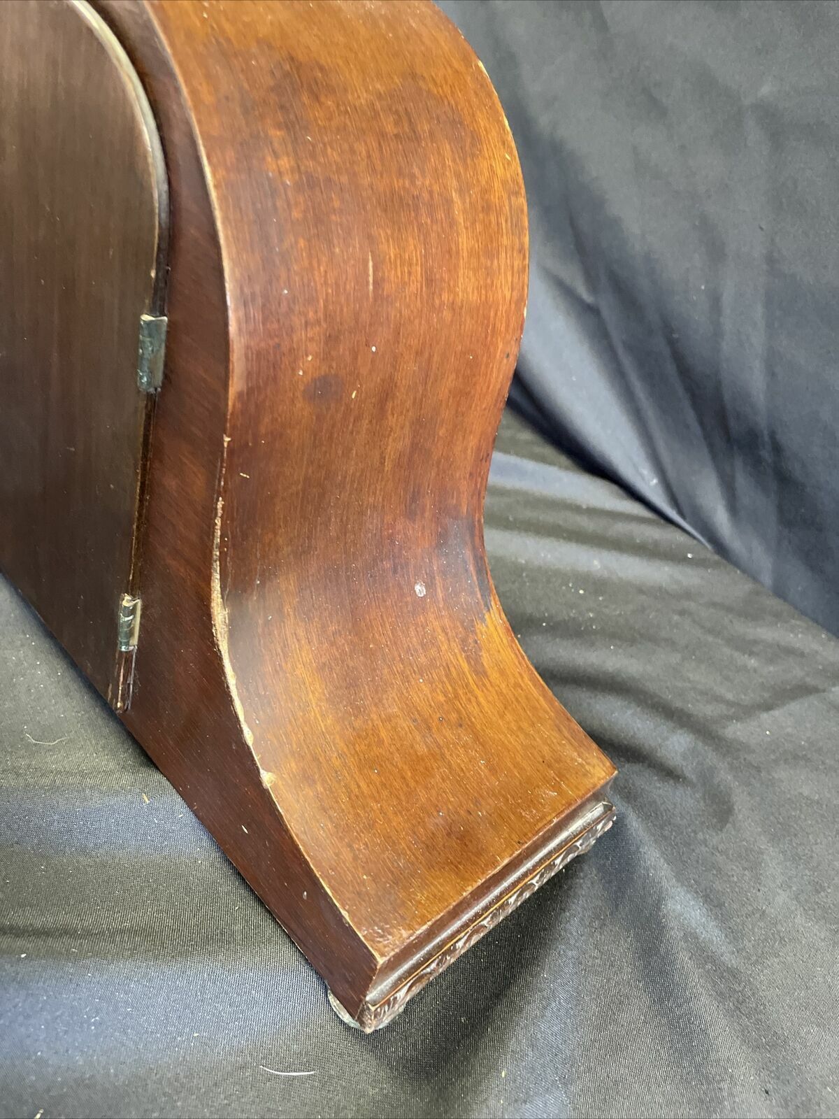 Edwardian Inlaid Mahogany Napoleon Hat Style Mantle Clock Working - (7916)