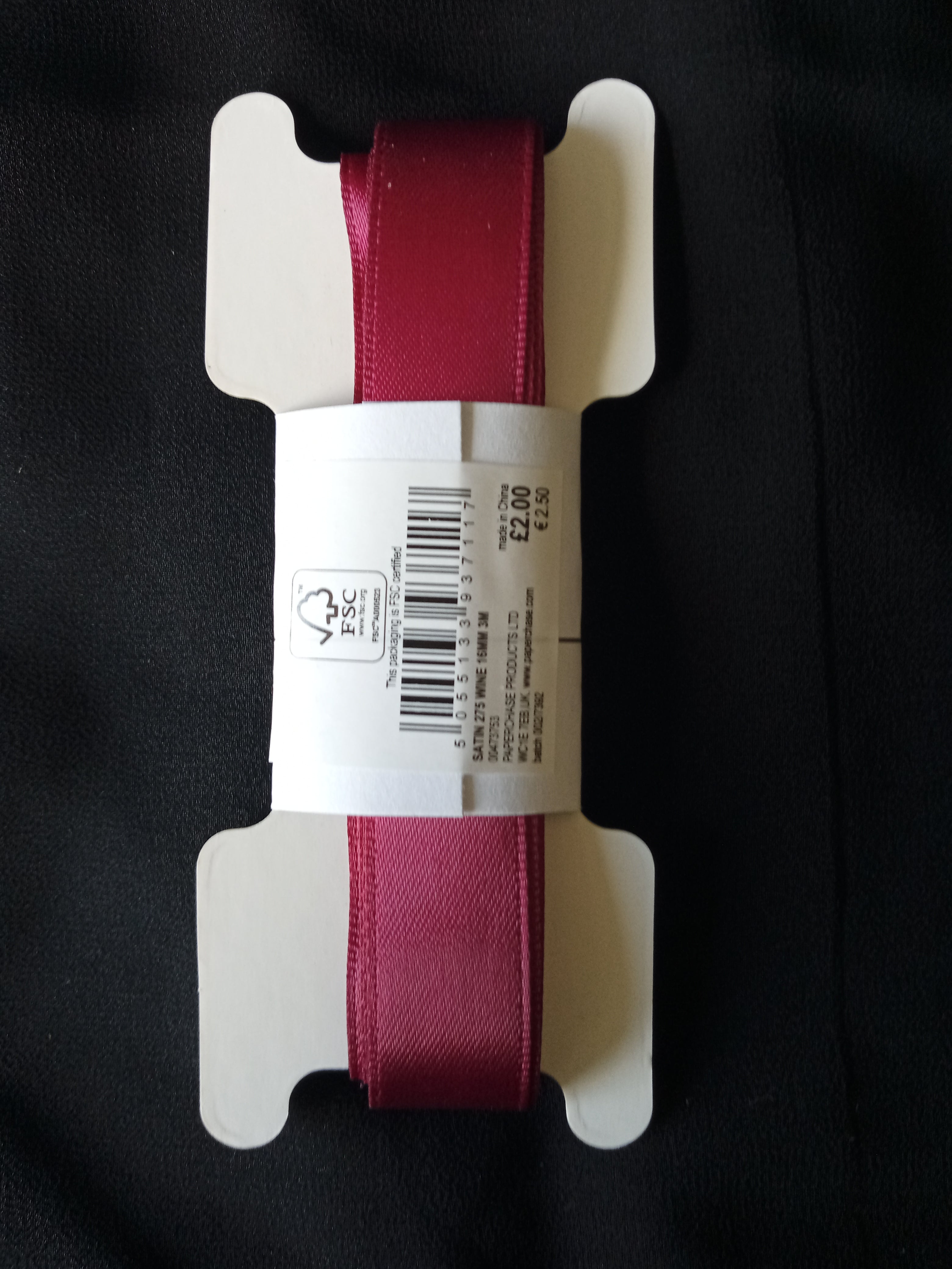 Satin Ribbon Wine 275 colour 16mm 3mtrs by Paperchase - (7117)