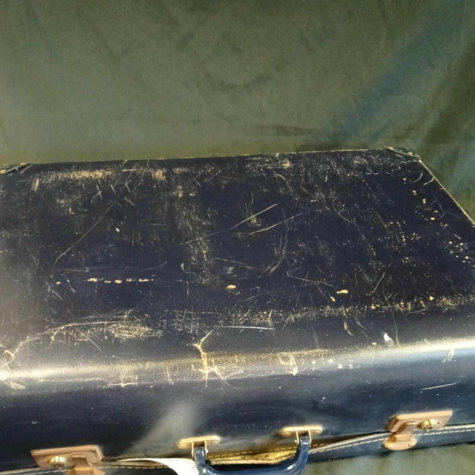 Vintage Suitcase Large Blue card fabric case prop / storage 1940's - (8089)