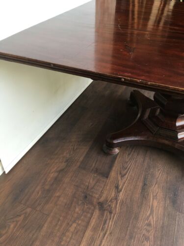 Antique Mahogany Very large square reception table on octagonal baluster column