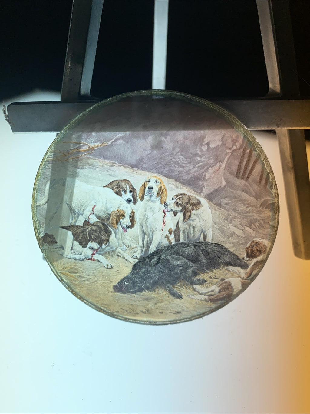 Magic Lantern Victorian Glass Round Handpainted Slide The Boar Hunt (1160)