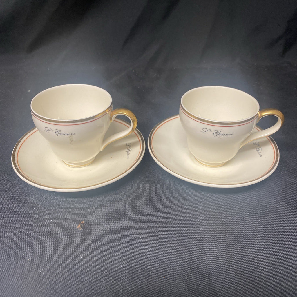Wedgwood 5462 Red and Gold Band L'Epicure Two Cups & Saucers - (1713)