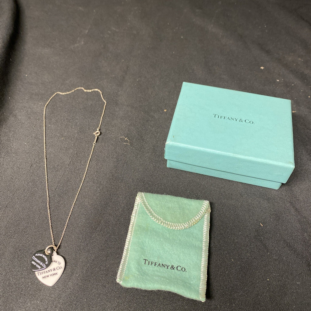 Tiffany & Co. Black White Ireland Bone China Double Heart Necklace (1670)