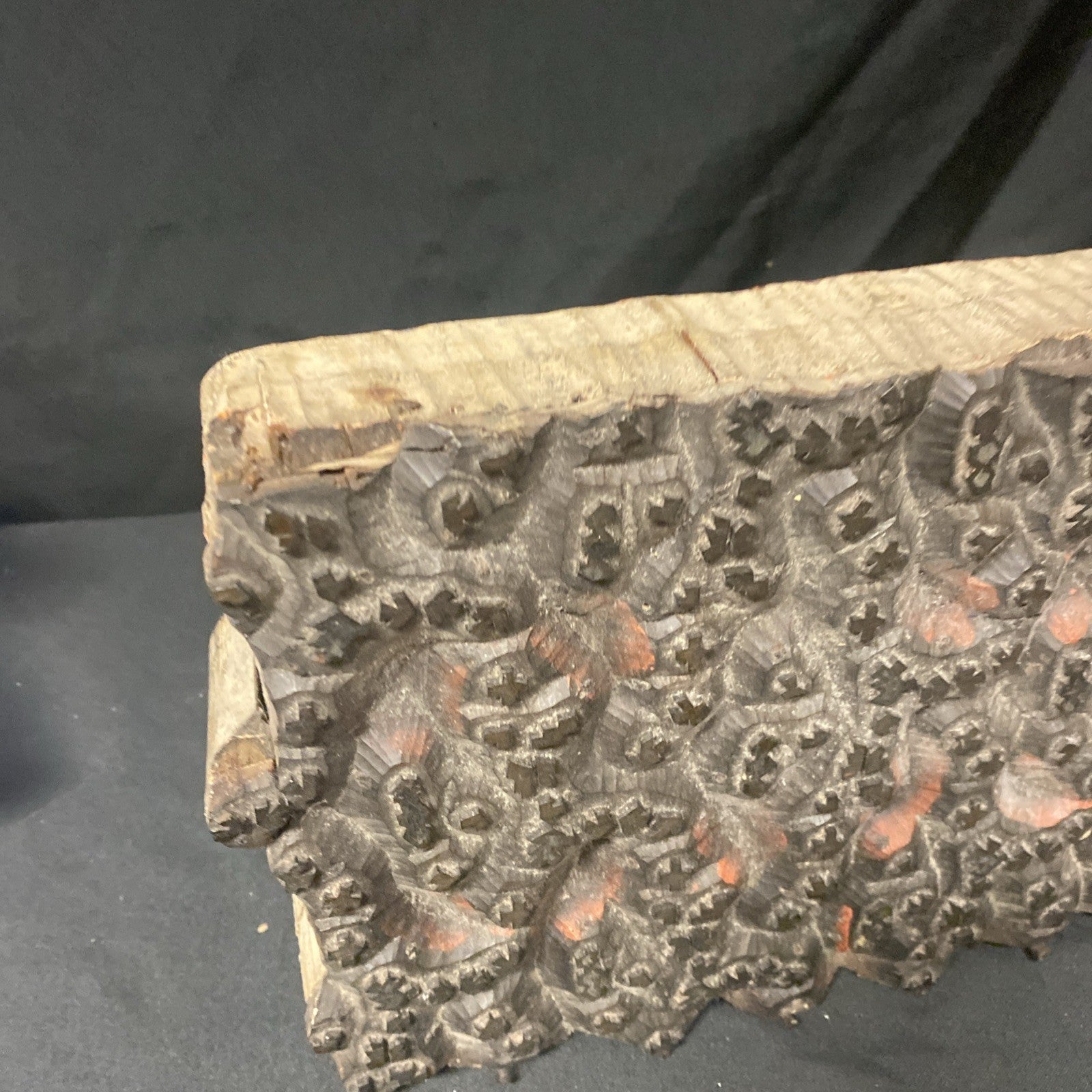 Antique Textile / Wallpaper Printing Block Large Carved Wood - (1026)