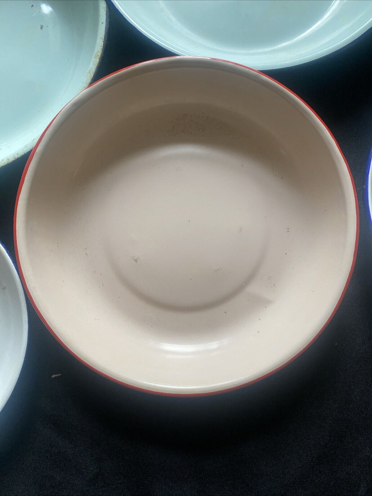 Chinese Enamelware Bumper Harvest 5 x Plates / Bowls Pink Blue White (5874)