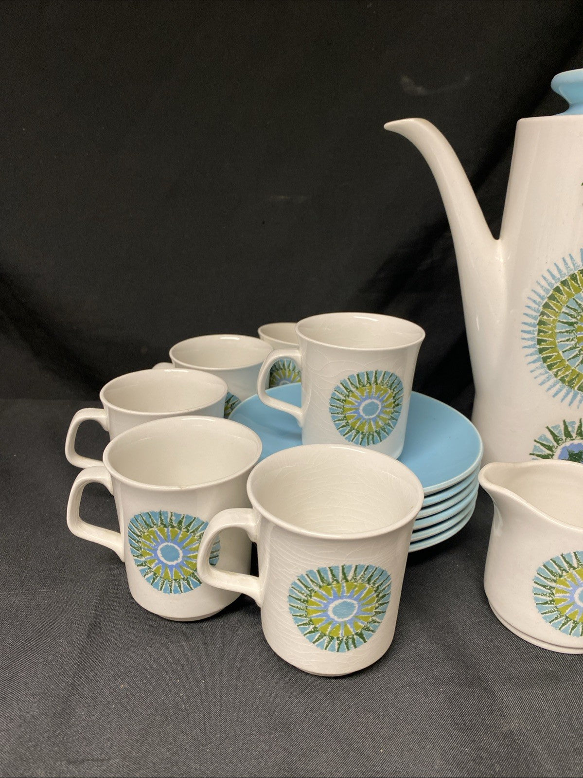 Vintage J & G Meakin 1960s Aztec coffee pot & 6 cups / saucers & milk jug Sugar Bowl
