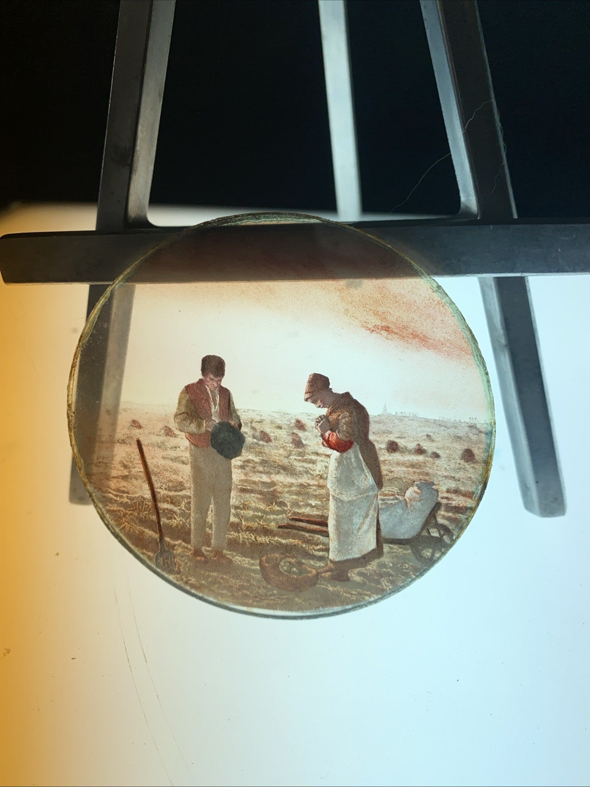 Magic Lantern Victorian Glass Round Handpainted Slide Silently Preying (1099)