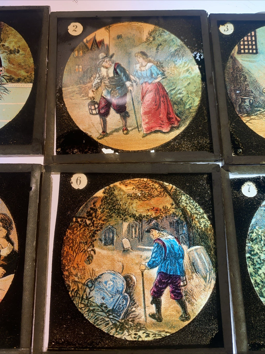 Magic Lantern Victorian Glass Square Handpainted Story x 12 Slides (1062)