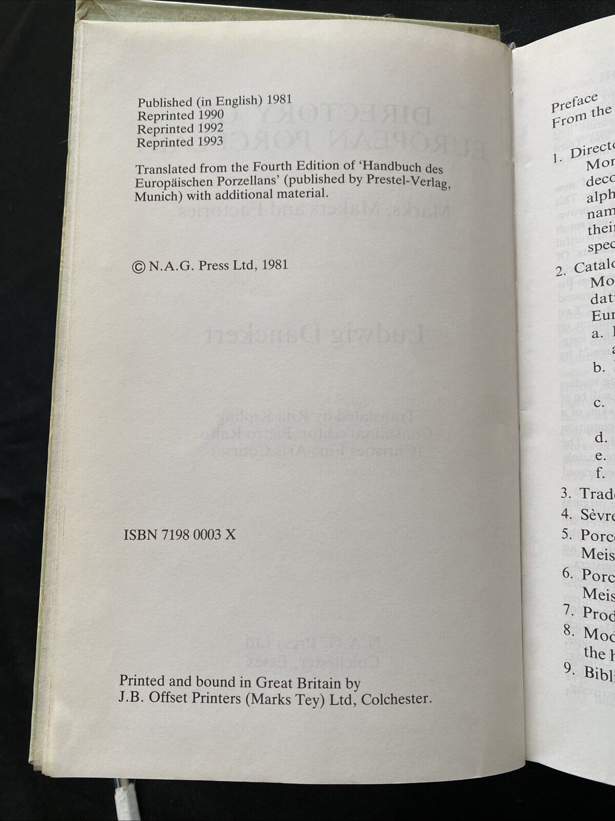 Directory of European Porcelain by Ludwig Danckert 1993 Hardback Ex Cond (5890)