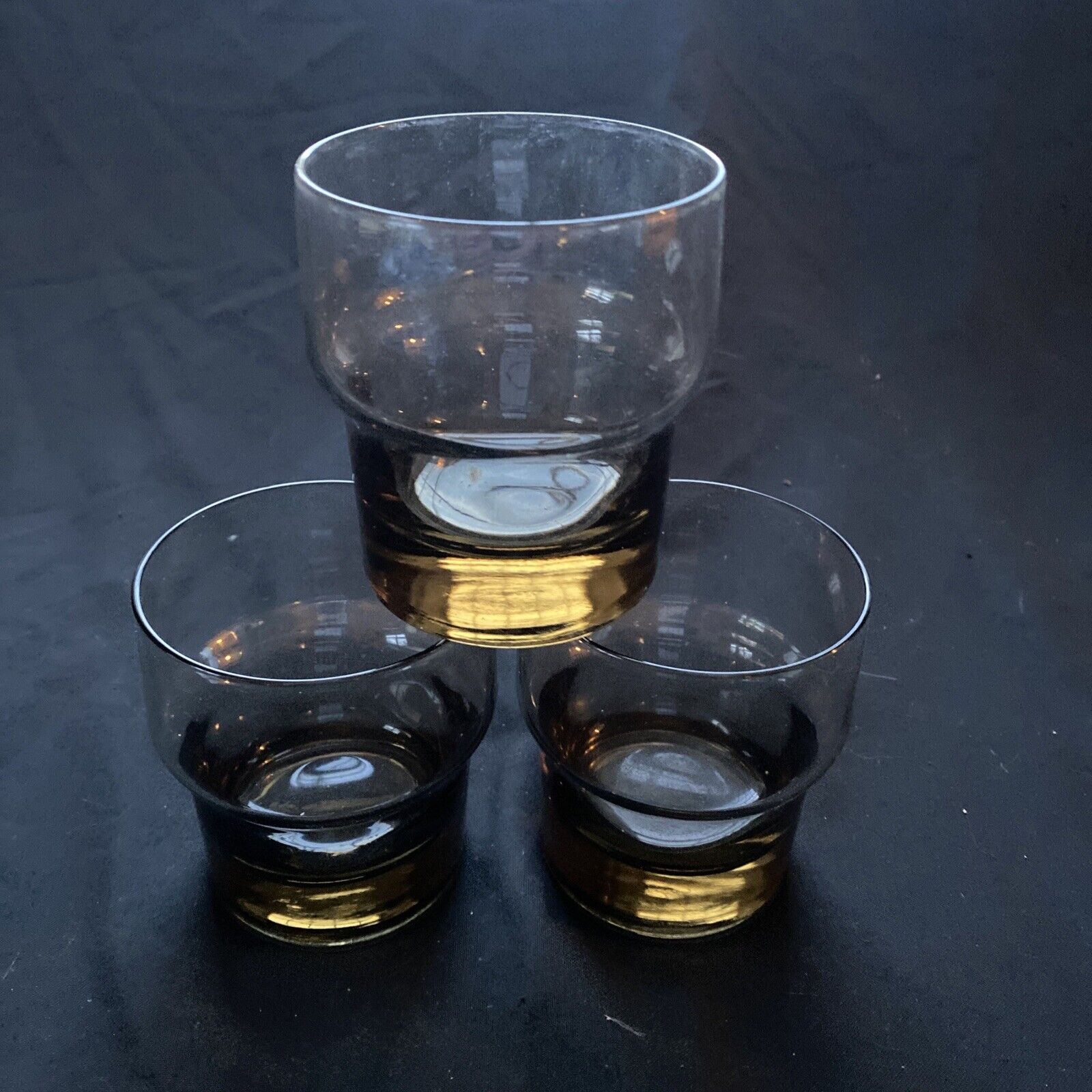 1970's Smoked Brown glass stacking drinking glasses x 3 - (9619)