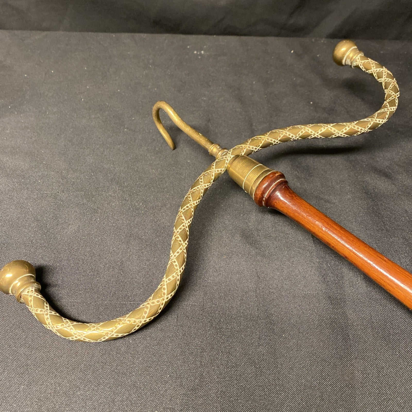 Antique Judge Barrister Wig and Gown Hanger Brass and wood Engraved - (1711)