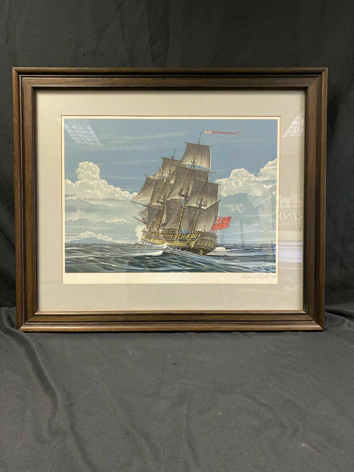 Richard Linton Australian Original Signed Framed Lithograph Ship Tahiti (7366)