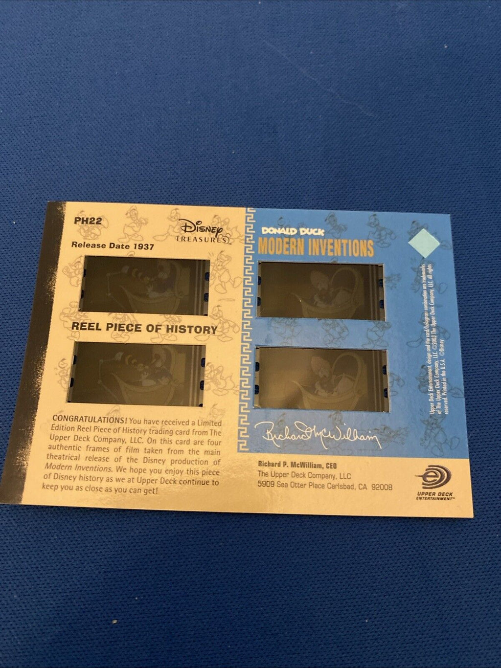 2003 Upper Deck Disney Treasures Donald Duck 4 cell Reel Piece Card PH22 (5782)