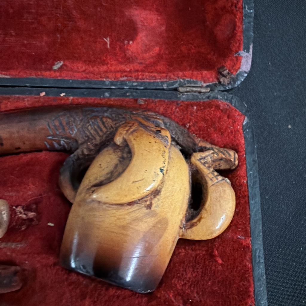 Smoking Tobacco Pipes ornate x 2 Lady and claw foot Original Box Meerschaun 1890 - (1959)