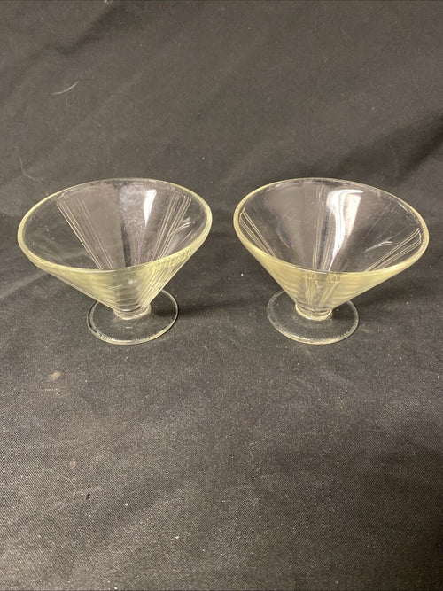 2 x 1930s Art Deco Clear Sundae icecream glass Dish - 7cm Tall, 10cm Diam (5497)