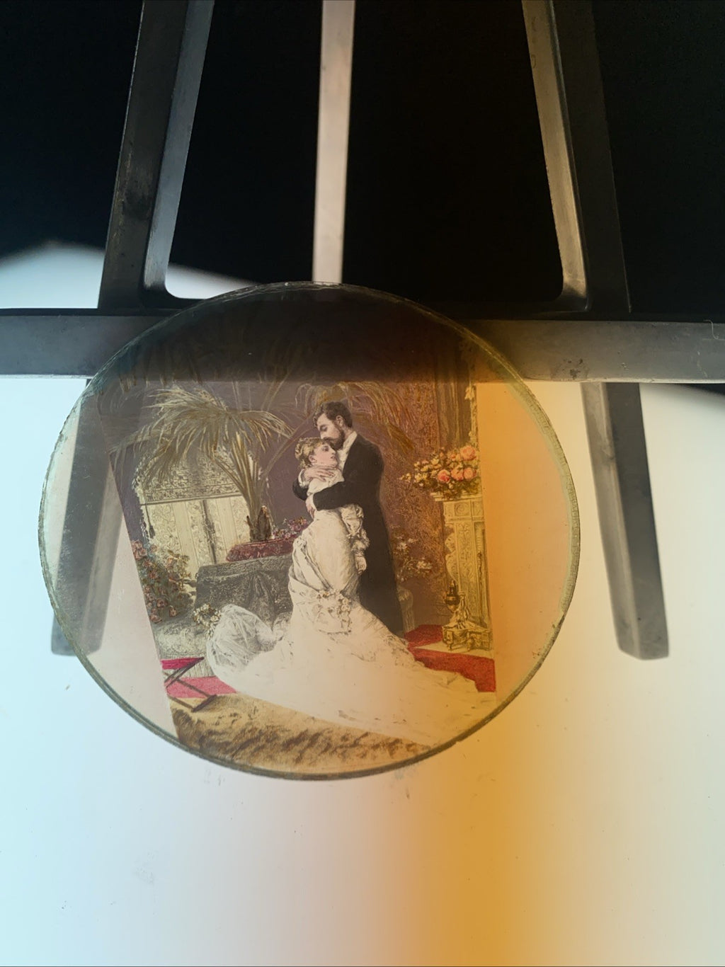 Magic Lantern Victorian Glass Round Handpainted Slide The Wedding (1161)