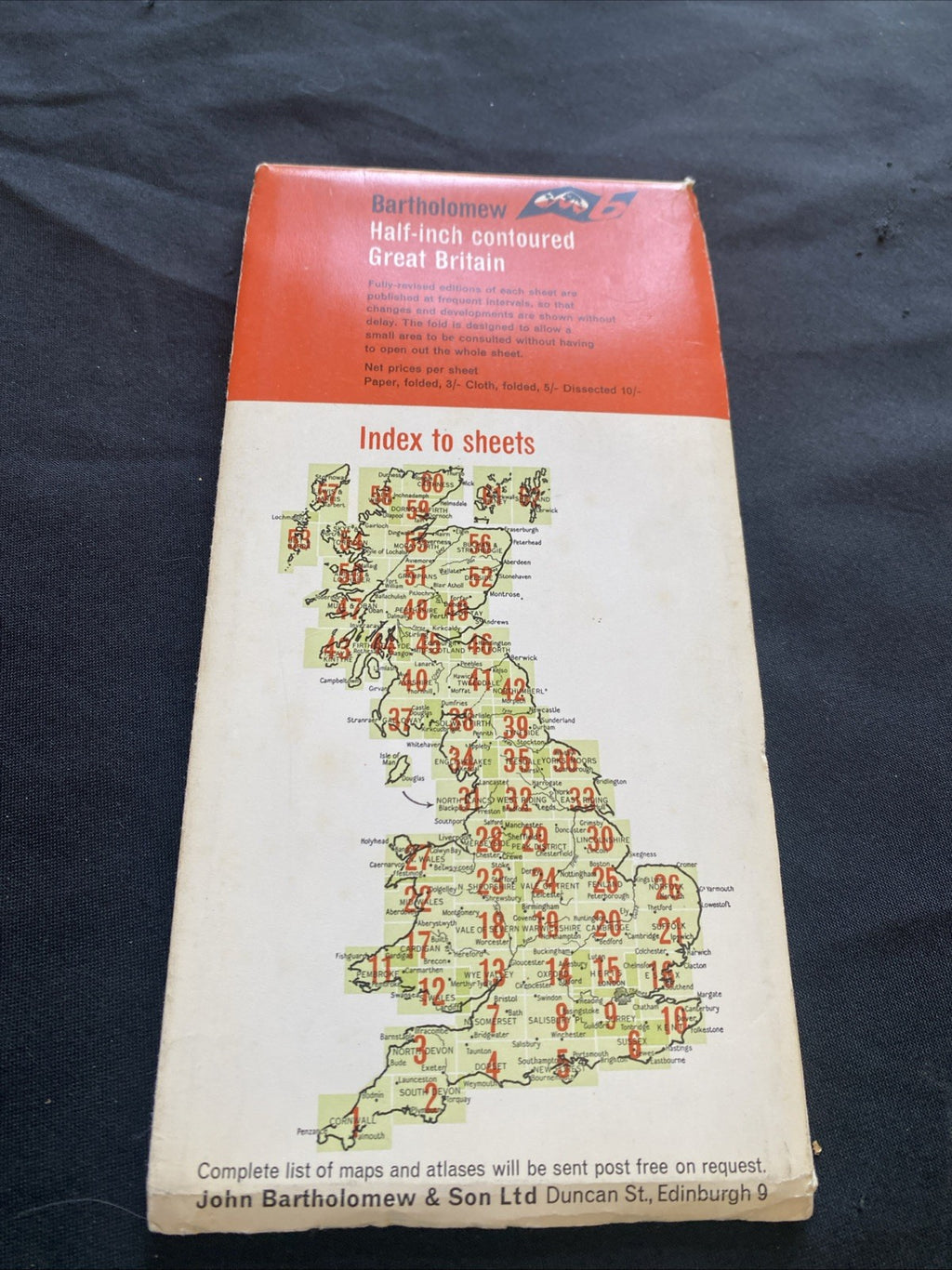 East Riding Bartholomew Revised Half Inch contoured Cloth Map #33 (1278)
