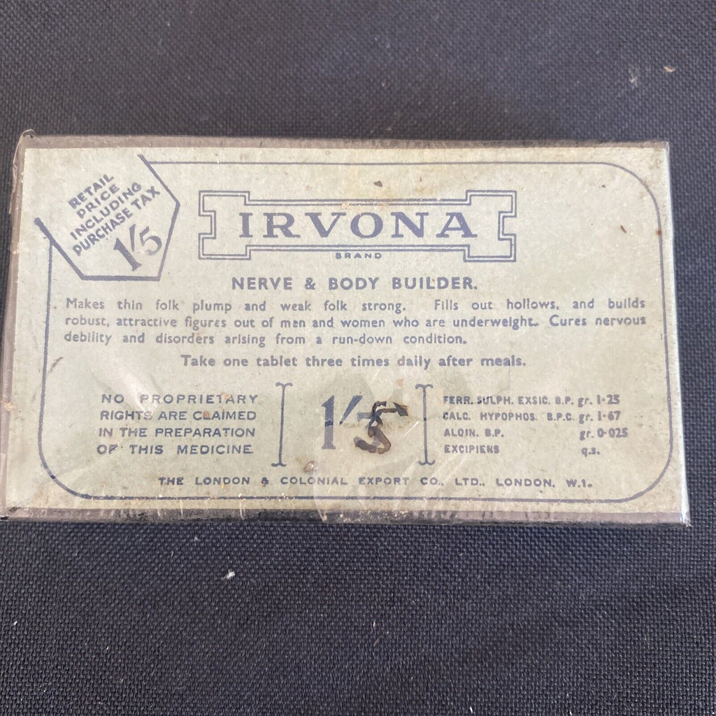 Antique Pharmacy Apothecary Unopened Irvona Nerve & Body Builder London - (9637)