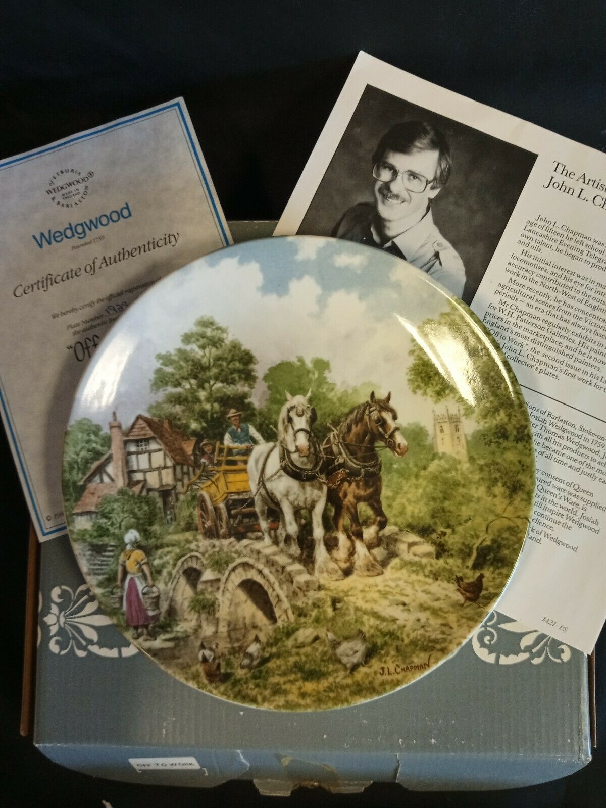 Wedgwood Queensware Collectors Boxed Plate Limited Ed. 1989 Off To Work (7880)