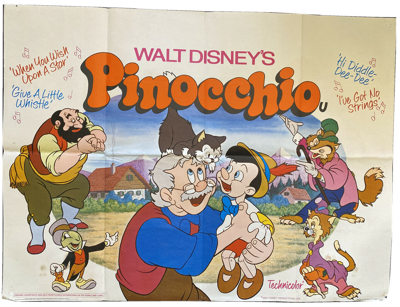ORIGINAL UK QUAD POSTER - Disney's Pinocchio (1978 re-release) - (6566)