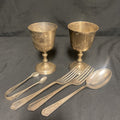 Art Deco 1920's EPNS Job lot 2 goblets, 2 forks, spoon, sugar tongs - (9086)