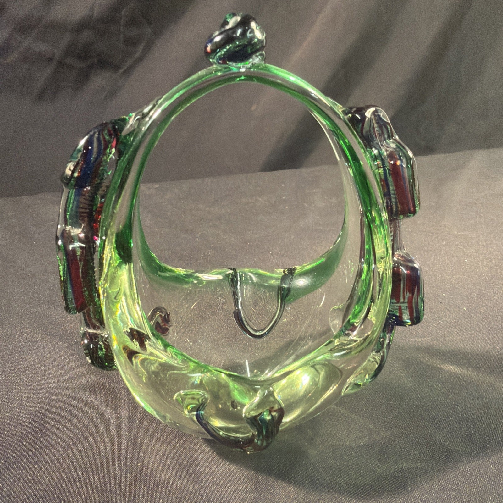 Murano Red Blue and Green Glass Basket ornament vintage 1970's - (2086)