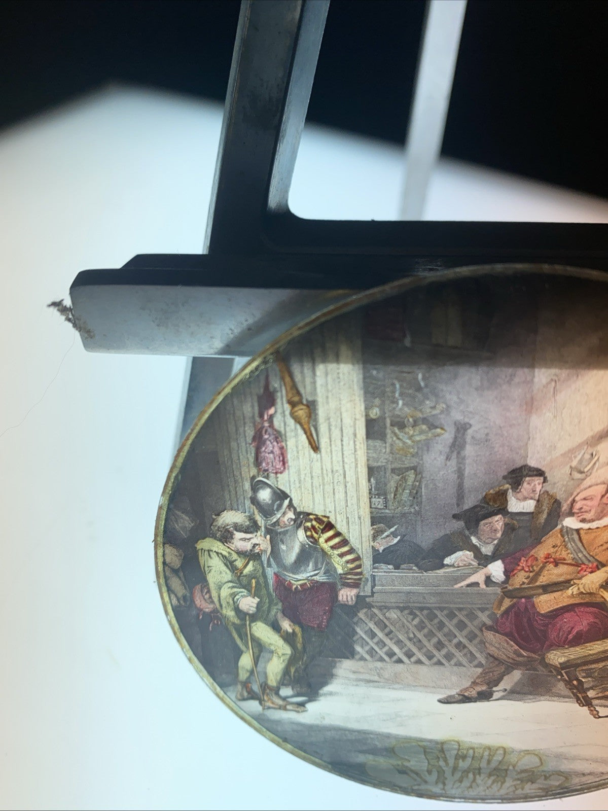 Magic Lantern Victorian Glass Round Handpainted Slide Town Scene (1165)