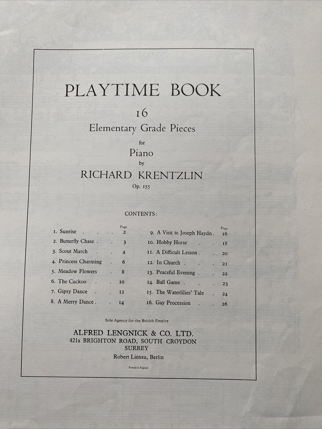 Piano Music Book 1935 Playtime Book Richard Krentzlin16 pieces - (9593)