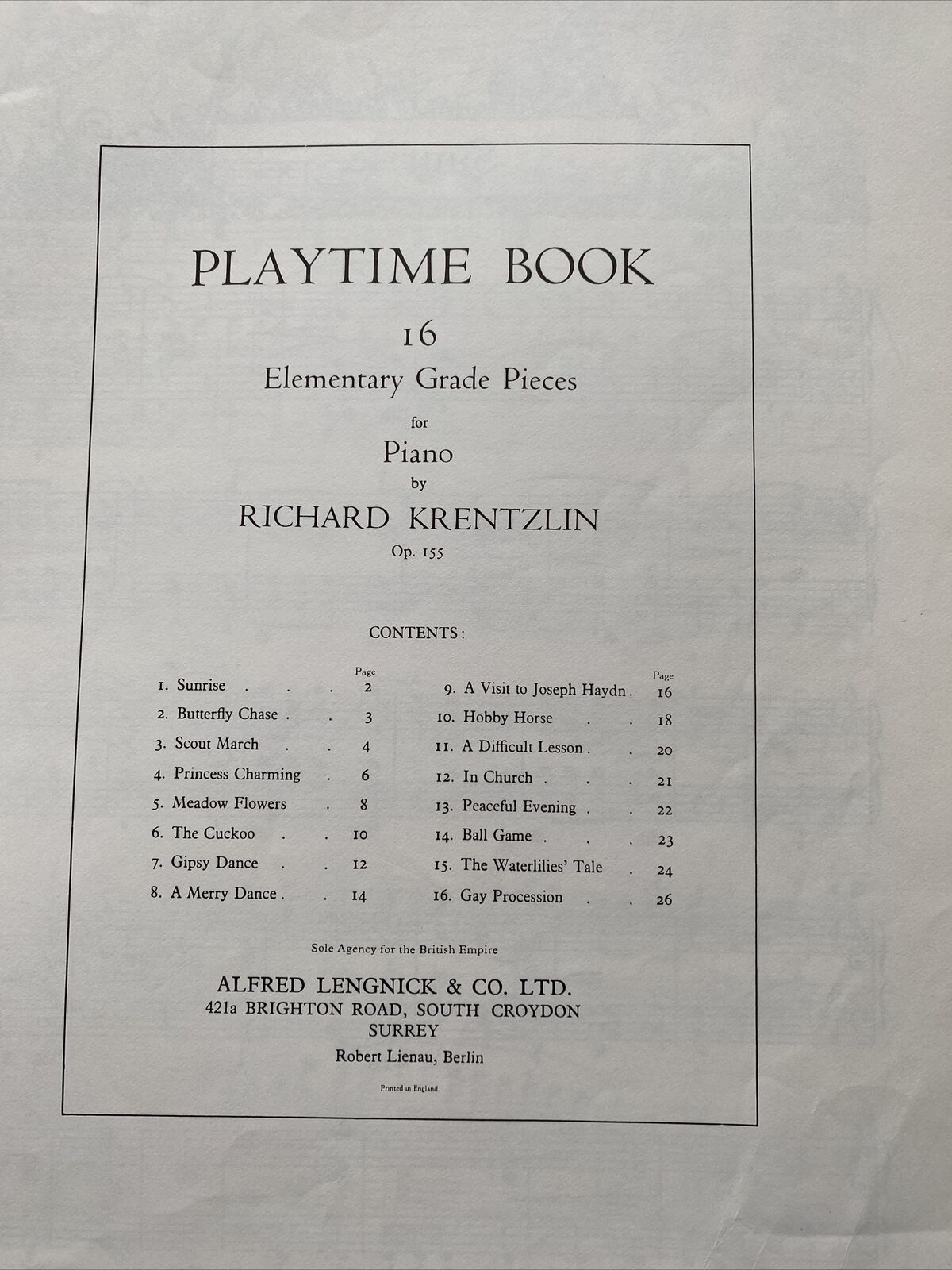 Piano Music Book 1935 Playtime Book Richard Krentzlin16 pieces - (9593)