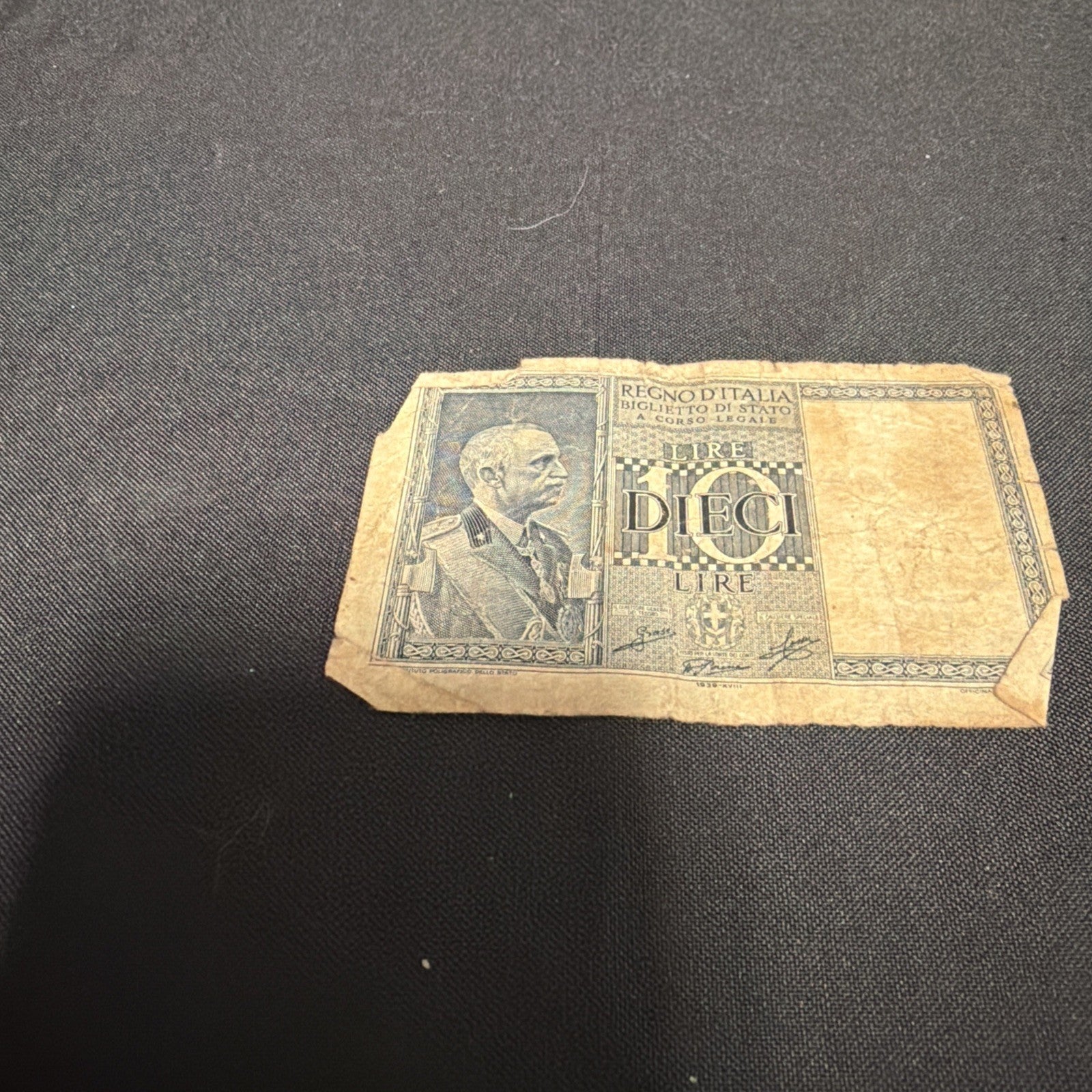 Bank Note Antique Regno D'Italia 10 Dieci Lire Cinque 1939 Circulated - (2306)