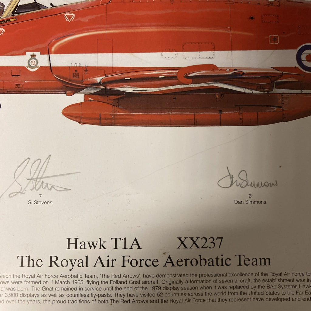 RAF RED ARROWS HAWK T1A XX237 SIGNED BY ALL THE SQUADRON PRINT 2005 RARE - (1639)