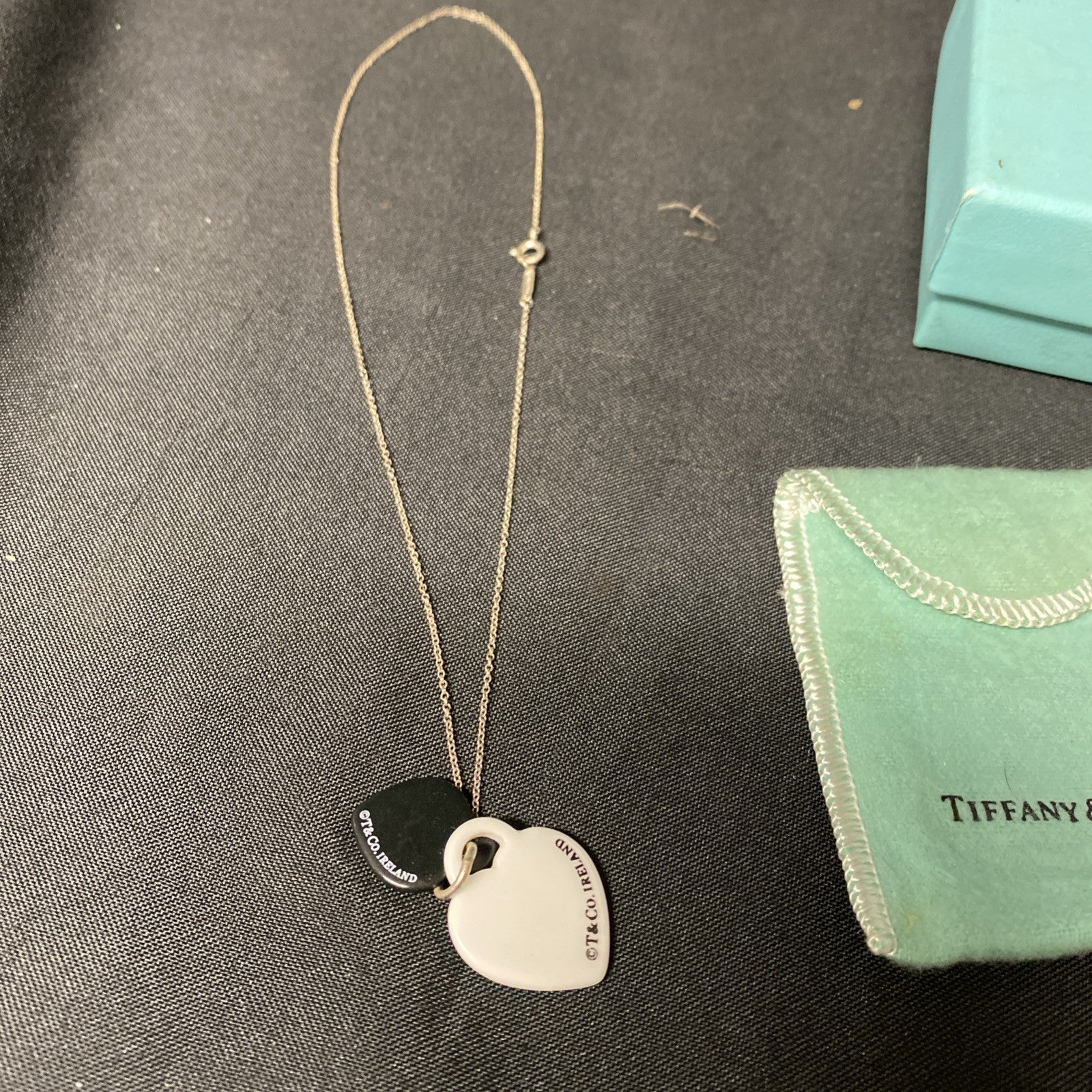 Tiffany & Co. Black White Ireland Bone China Double Heart Necklace (1670)