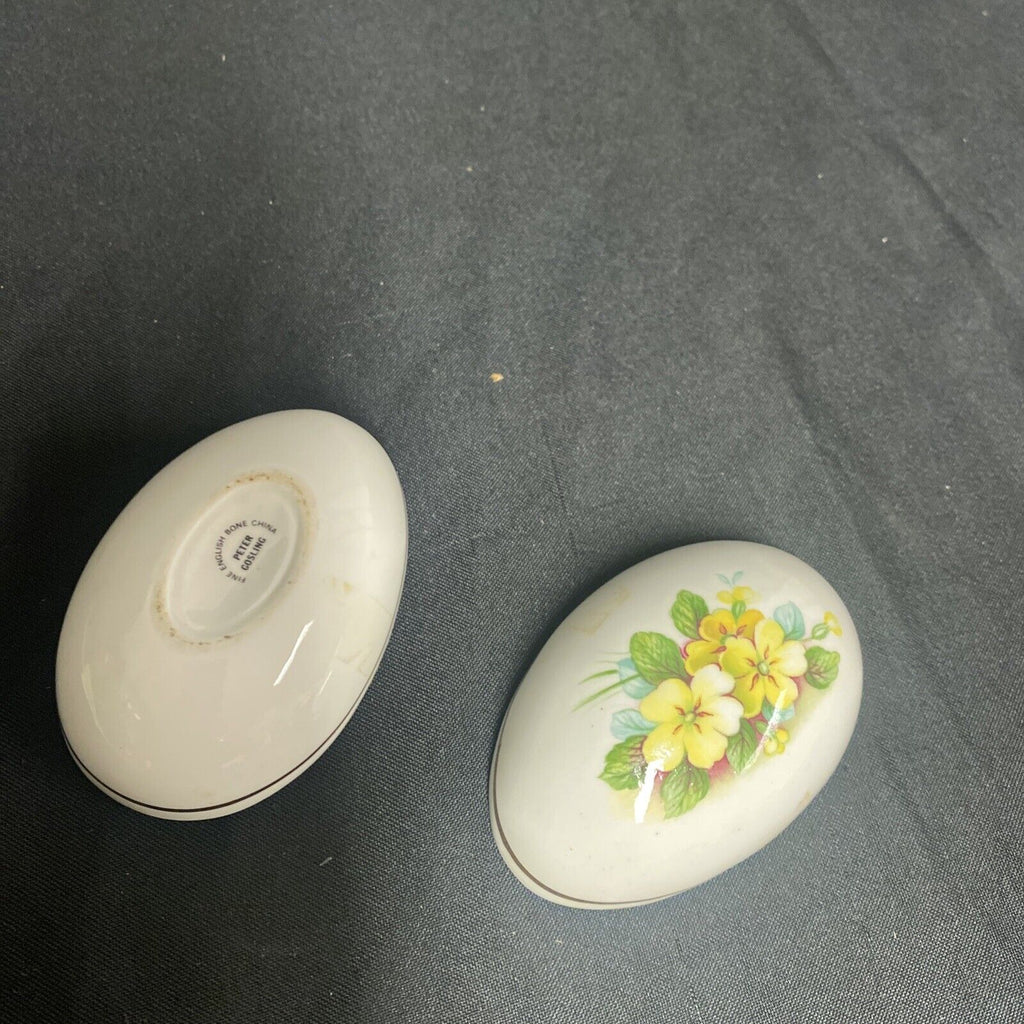 Trinket Box EGG -  Peter Gosling Staffordshire England Bone China Floral Design - (9323)