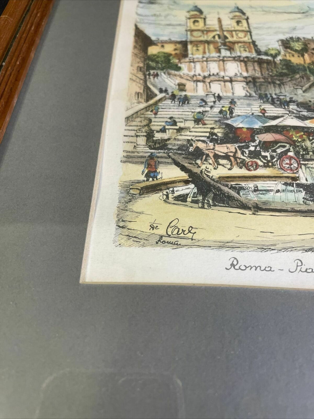 Vintage framed print of Roma Piazza Di Spagna Framed and matted - (8148)