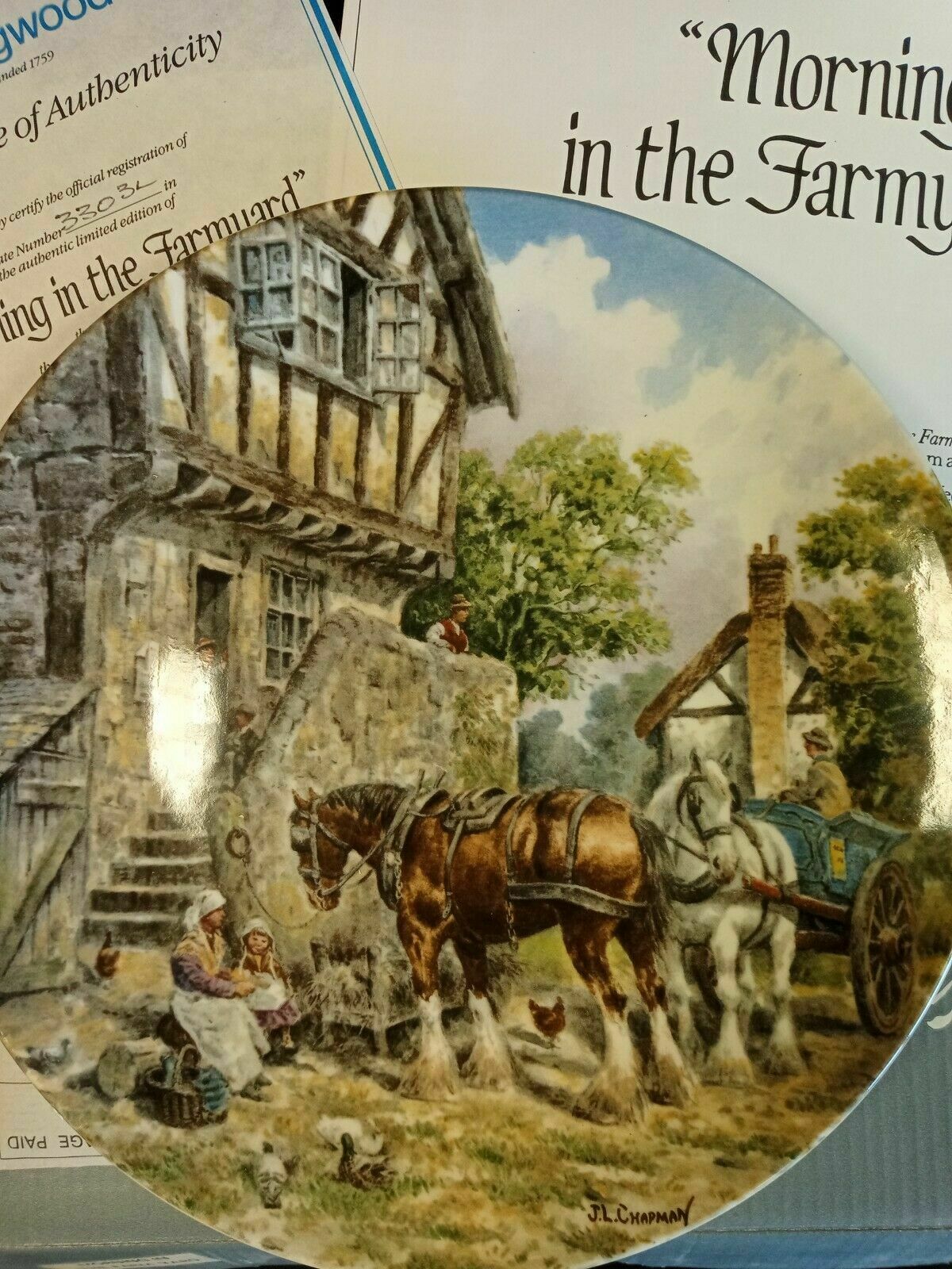 Wedgwood Queensware Collectors Boxed Plate 1989 Morning In The Farm Yard (7883)