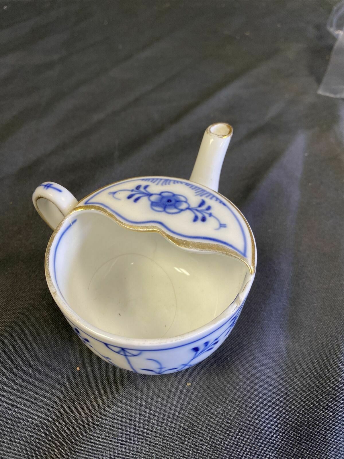 Blue and Gilt Antique Ceramic Invalid Feeding Cup Small 65mm Gilt (6467)
