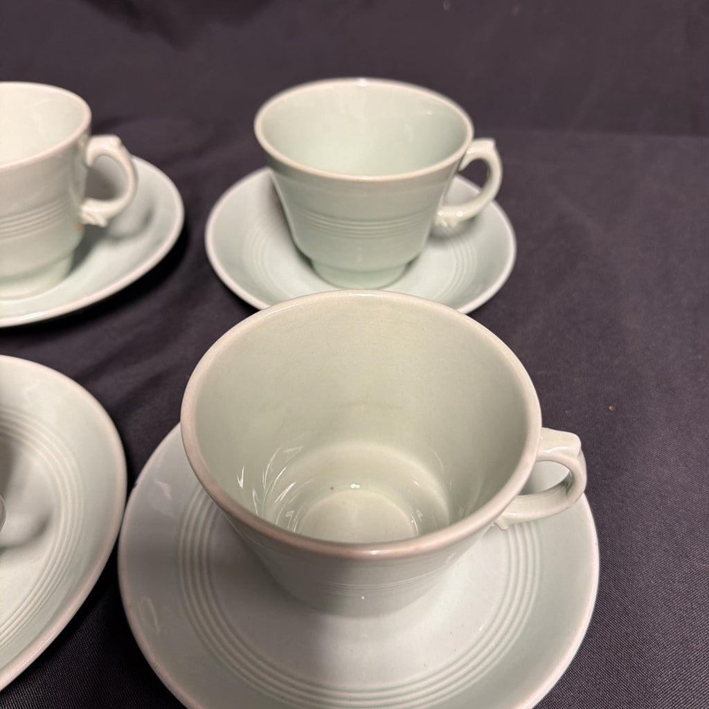 Wood's Ware Beryl Utility Green 1940's Ceramic Tea Cup & saucer x 4 - (1918) 