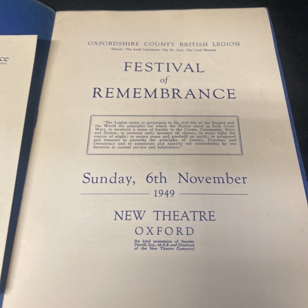 Oxfordshire County British Legion Festival of Remembrance 1949 Booklet (8910)