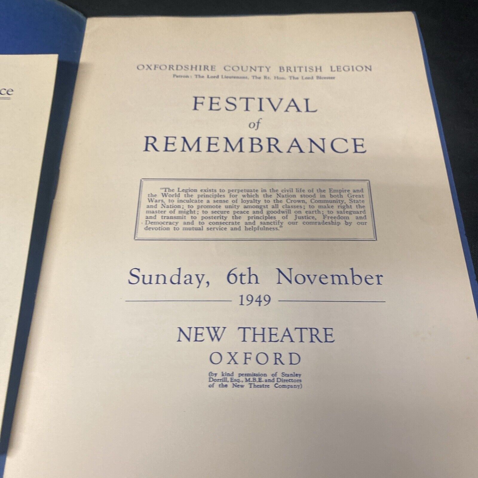 Oxfordshire County British Legion Festival of Remembrance 1949 Booklet (8910)