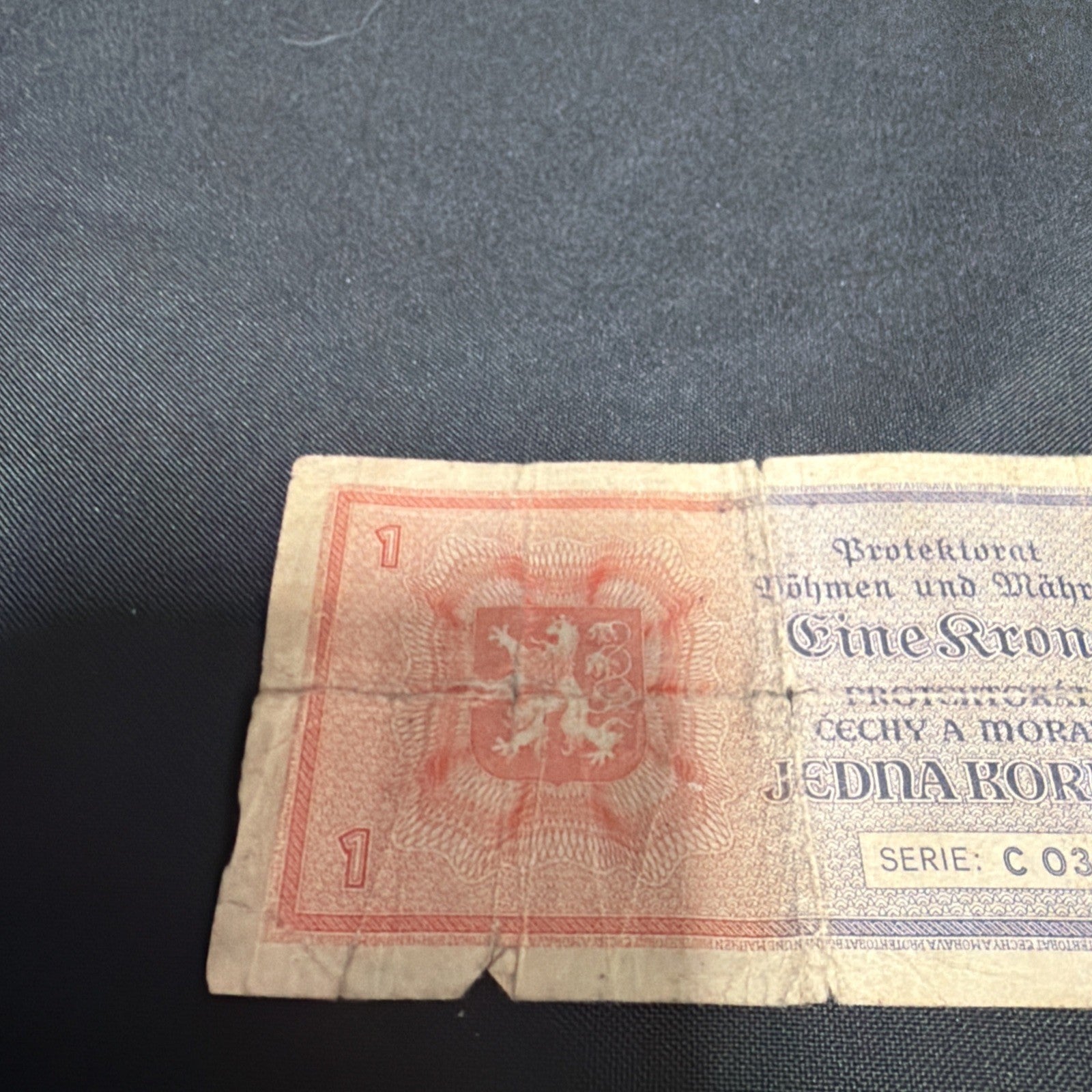 Bank Note Antique Bohemia & Moravia 1 Koruna 1940 Circulated - (2317)