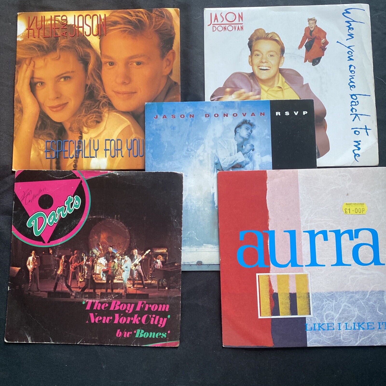 Vinyl Records 7" Singles 5 x 1980's Jason Donovan, Darts, aurra - (9436