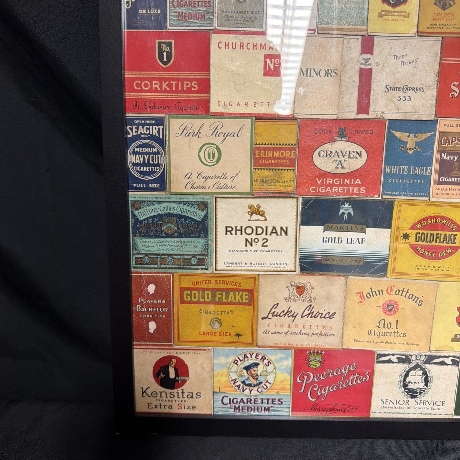 Vintage Original Cigarette Packet Fronts x44 in Framed Bar Wall Art  - (1973)