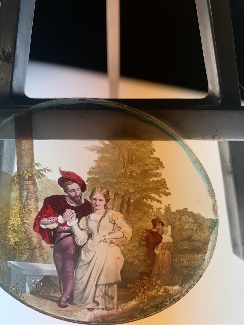 Magic Lantern Victorian Glass Round Handpainted Slide A Courting Couple (1148)