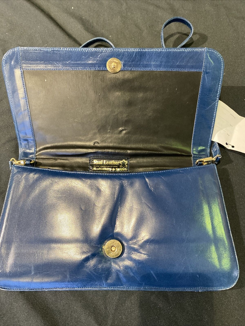 Vintage A Jones & Sons blue kid leather Handbag with green piping - (8427)