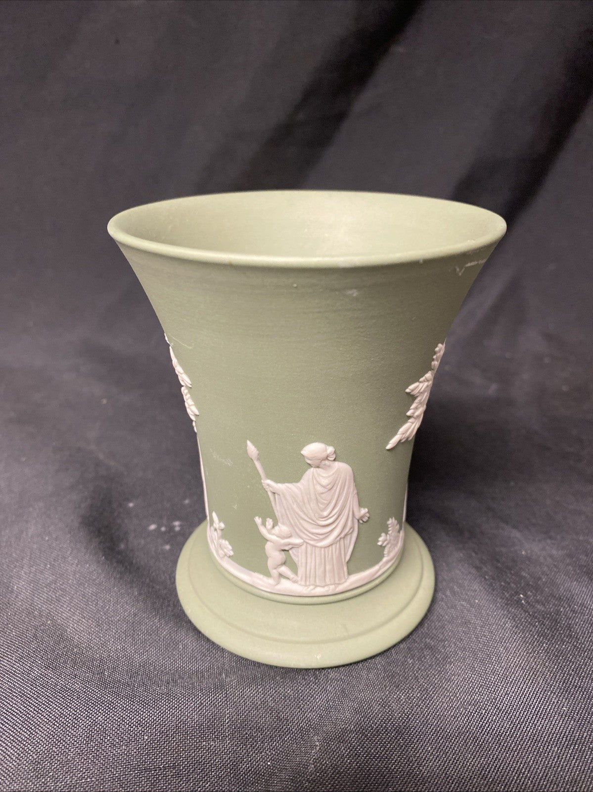 Vintage Wedgwood Jasperware Sage Green Grecian Vase - (1602)