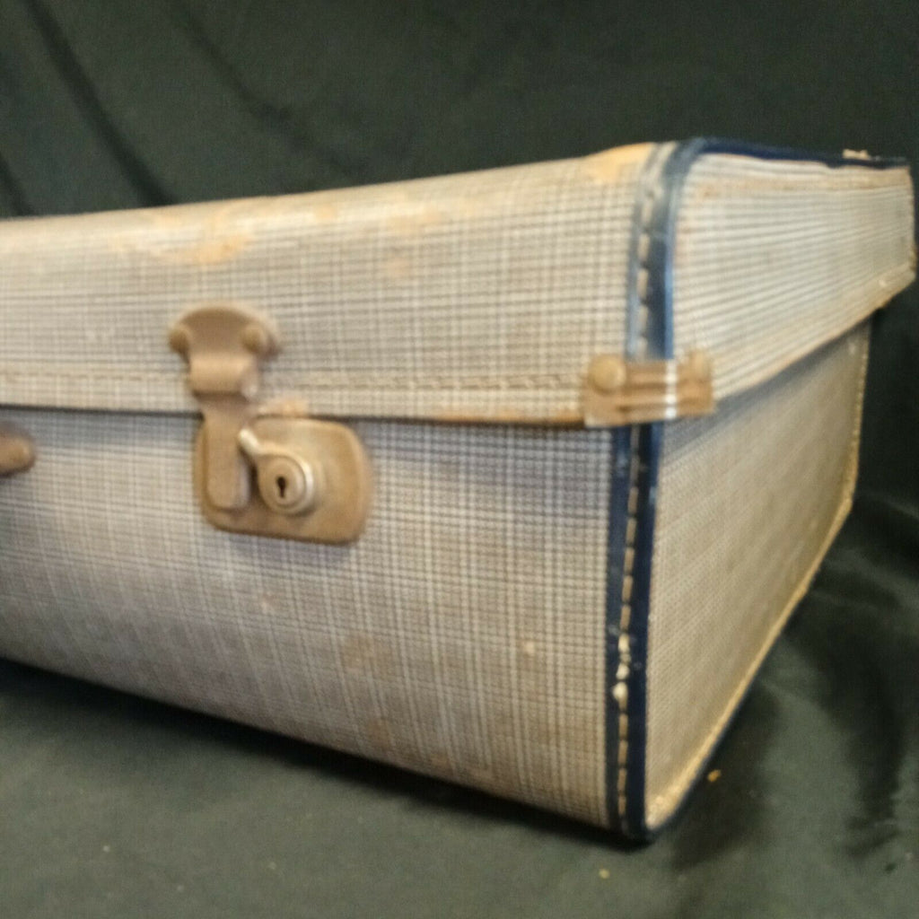 Vintage Suitcase blue check Large great storage or prop - (8091)