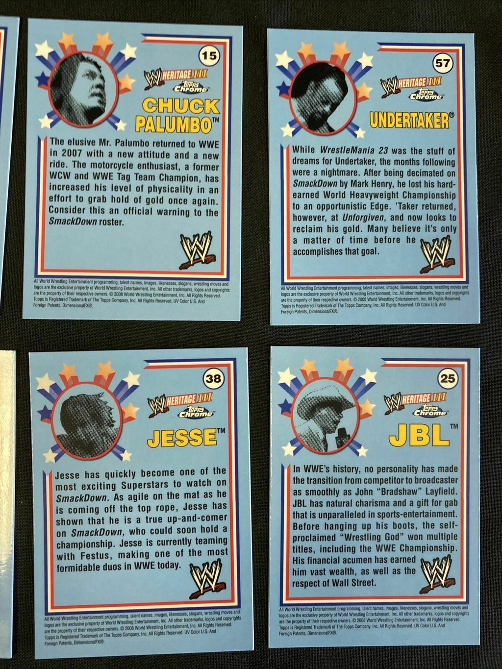 Topps WWE Chrome 2008 MINT Opened to Identify 8 x Chrome Cards - (7363)