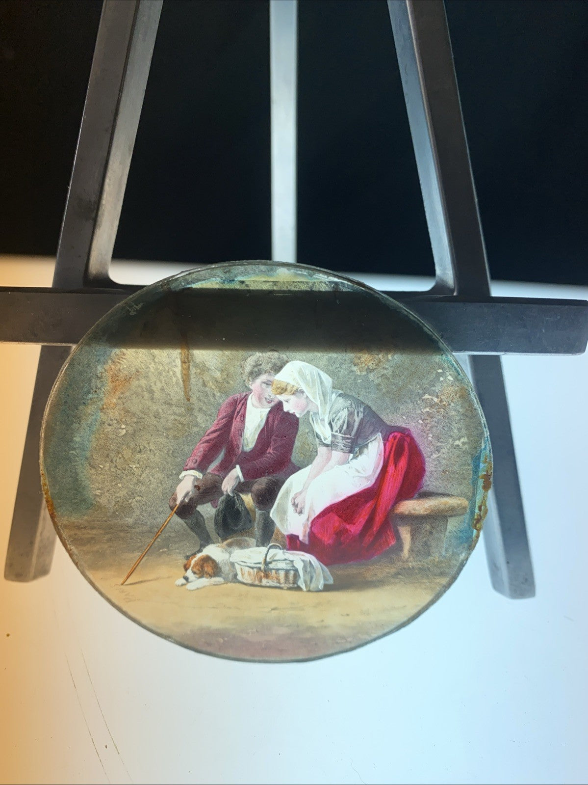 Magic Lantern Victorian Glass Round Handpainted Slide A Young Couple (1144)